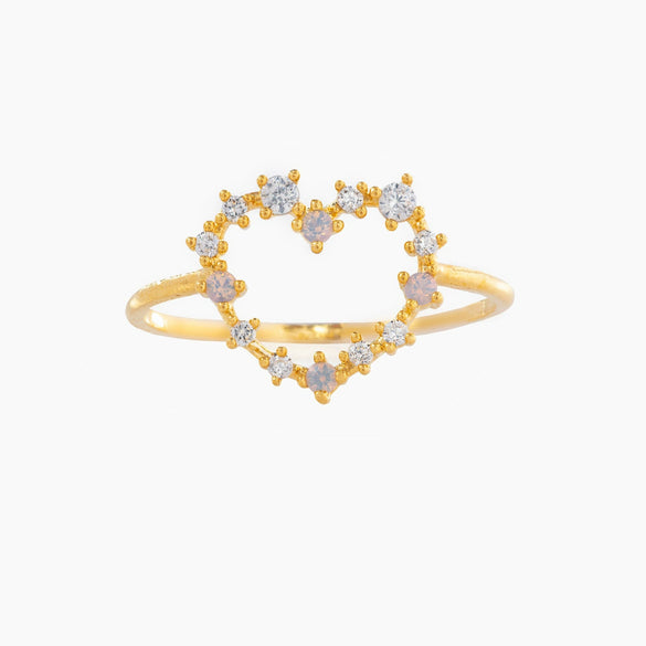 Brass Copperplated 18K Gold Heart Shape Ring Hand Jewelry With Microset Diamond For Women