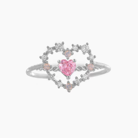 Brass Copperplated 18K Gold Heart Shape Ring Hand Jewelry With Microset Diamond For Women