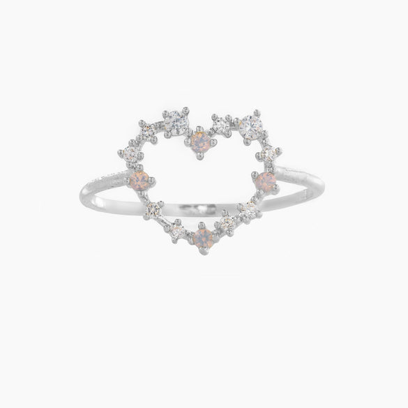 Brass Copperplated 18K Gold Heart Shape Ring Hand Jewelry With Microset Diamond For Women