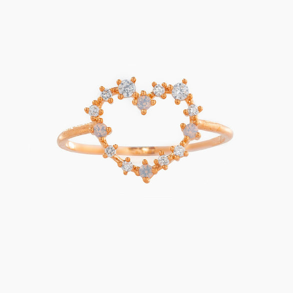 Brass Copperplated 18K Gold Heart Shape Ring Hand Jewelry With Microset Diamond For Women