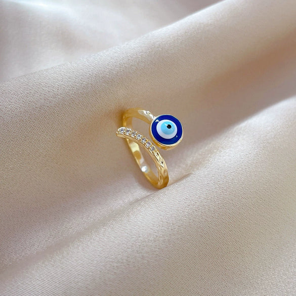 Brass Eyes Zircon Ring With The Crown Pattern Electroplating Casual Cartoon Style Adjustable Hand Jewelry For Women