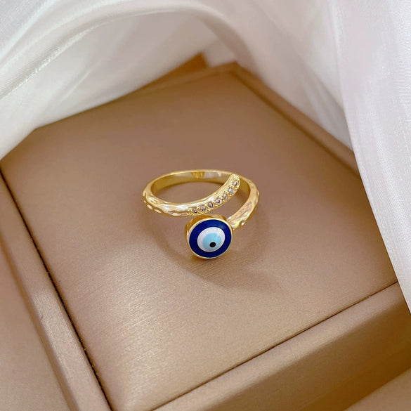 Brass Eyes Zircon Ring With The Crown Pattern Electroplating Casual Cartoon Style Adjustable Hand Jewelry For Women