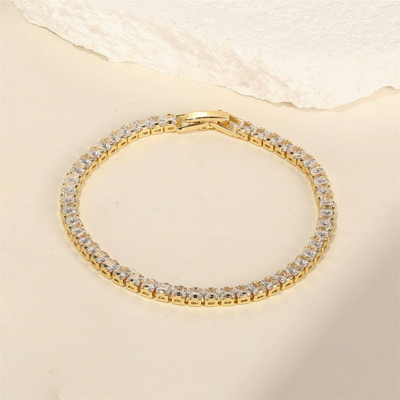 Brass Geometric Round Super Flash Diamond Elegant Simple Style Women's Hand Jewelry Electroplated Copper Bracelet With Real Gold Plating