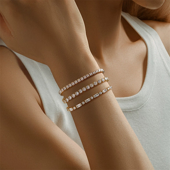 Brass Geometric Round Super Flash Diamond Elegant Simple Style Women's Hand Jewelry Electroplated Copper Bracelet With Real Gold Plating