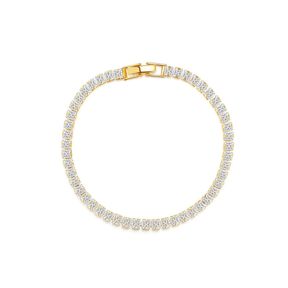Brass Geometric Round Super Flash Diamond Elegant Simple Style Women's Hand Jewelry Electroplated Copper Bracelet With Real Gold Plating