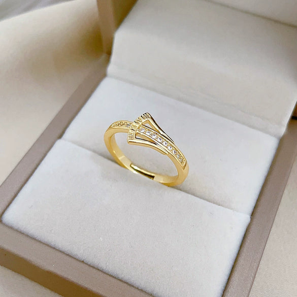 Brass Ginkgo Zircon Full Diamond Opening Adjustable Ring With Crown Pattern Electroplated For Women Cartoon Style