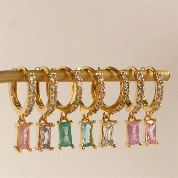 Brass Goldplated Geometric Zircon Earrings