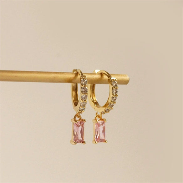 Brass Goldplated Geometric Zircon Earrings