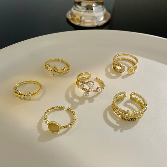 Brass Goldplated Women's Irregular Geometric Opening Ring Jewelry