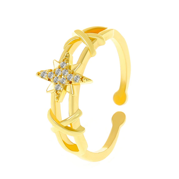 Brass Goldplated Women's Irregular Geometric Opening Ring Jewelry