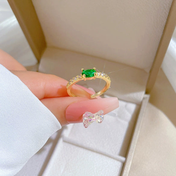 Brass Green Zircon Ring The Crown Cartoon Style Electroplating Jewelry