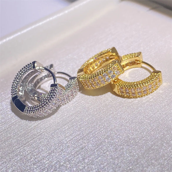 Brass Inlay Round Zircon Earrings