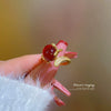 Brass Microinlaid Zirconia Cartoon Crown Shaped Red Fox Ring For Women