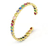 Brass Pearshaped Love Heartshaped Square Zircon Mixed Color Open Bracelet Stacking Electroplated