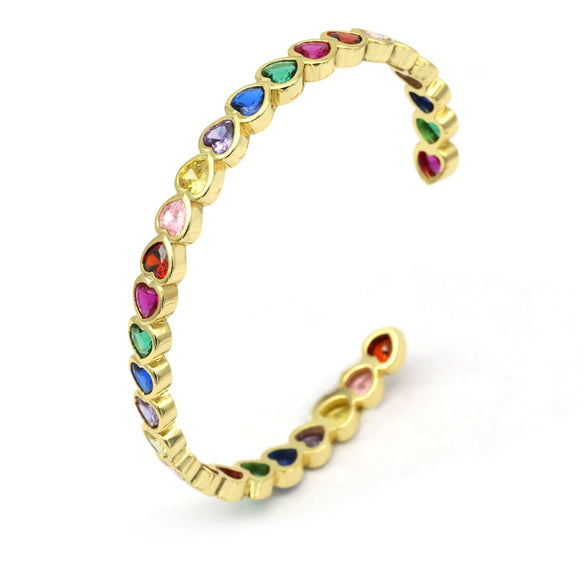 Brass Pearshaped Love Heartshaped Square Zircon Mixed Color Open Bracelet Stacking Electroplated