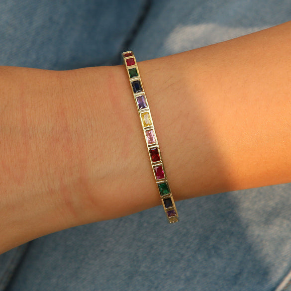 Brass Pearshaped Love Heartshaped Square Zircon Mixed Color Open Bracelet Stacking Electroplated