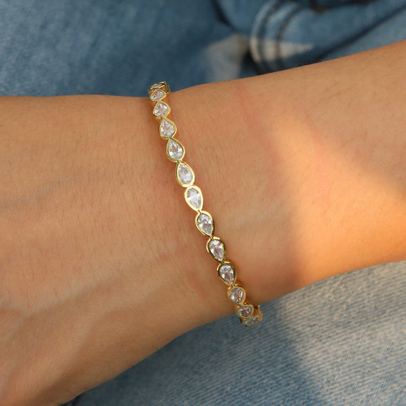 Brass Pearshaped Love Heartshaped Square Zircon Mixed Color Open Bracelet Stacking Electroplated