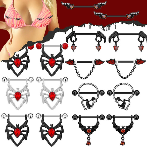 Breast Ring Zinc Alloy Geometric Spider Bat Style Stainless Steel