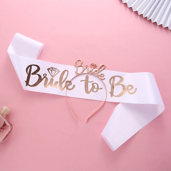 Bridal Crown Headband Shoulder Strap Veil Set Rose Gold Black 3Piece