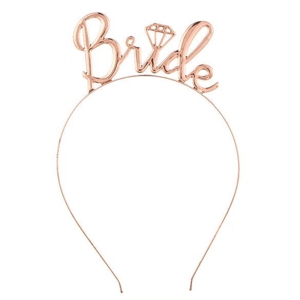 Bridal Crown Headband Shoulder Strap Veil Set Rose Gold Black 3Piece