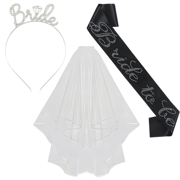 Bridal Crown Headband Shoulder Strap Veil Set Rose Gold Material