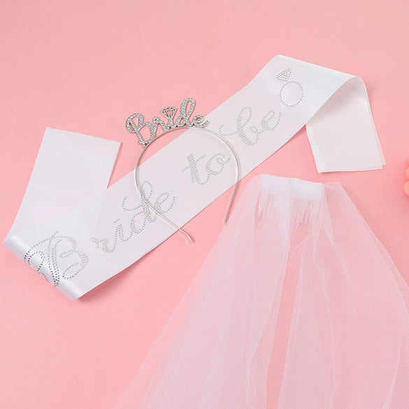 Bridal Crown Headband Shoulder Strap Veil Set Rose Gold Material