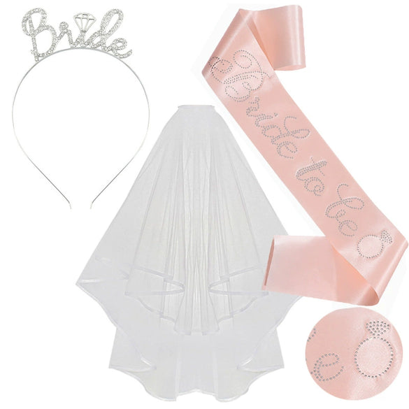 Bridal Crown Headband Shoulder Strap Veil Set Rose Gold Material