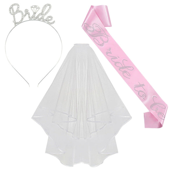 Bridal Crown Headband Shoulder Strap Veil Set Rose Gold Material