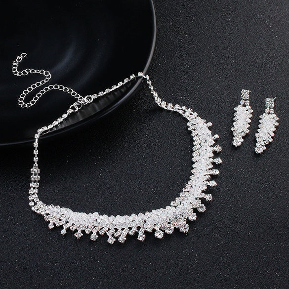 Bridal Crystal Rhinestone Earrings And Necklace Set Handmade Geometric Wedding Jewelry For Women