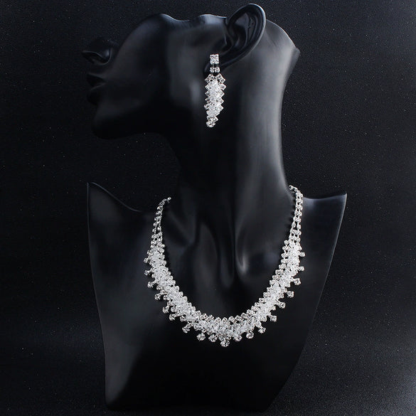Bridal Crystal Rhinestone Earrings And Necklace Set Handmade Geometric Wedding Jewelry For Women