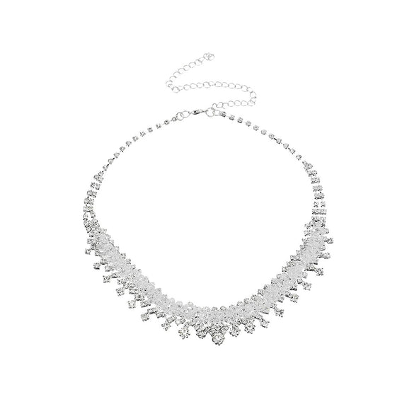 Bridal Crystal Rhinestone Earrings And Necklace Set Handmade Geometric Wedding Jewelry For Women