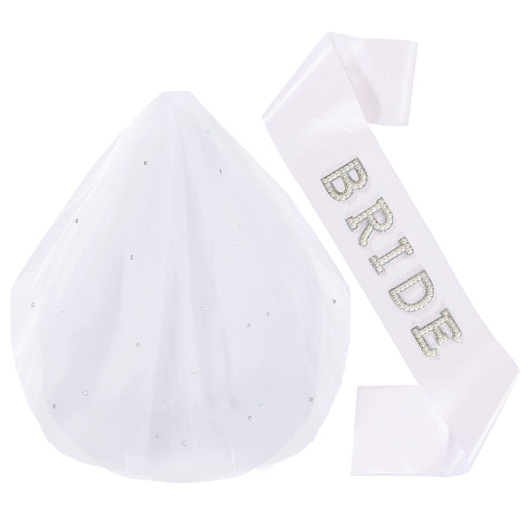Bridal Doublelayer Rhinestone Veil Shoulder Strap Set With Onion Shape And Hot Lettering Satin Semimanual And Semimechanical Ceremonial Belt