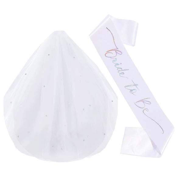 Bridal Doublelayer Rhinestone Veil Shoulder Strap Set With Onion Shape And Hot Lettering Satin Semimanual And Semimechanical Ceremonial Belt