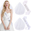 Bridal Doublelayer Rhinestone Veil Shoulder Strap Set With Onion Shape And Hot Lettering Satin Semimanual And Semimechanical Ceremonial Belt