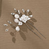 Bridal Flower Hairpin Handmade Ceramic And Rhinestone Hair Accessory U Shaped Hair Clip