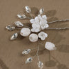 Bridal Flower Hairpin Handmade Ceramic And Rhinestone Hair Accessory U Shaped Hair Clip