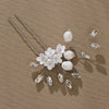 Bridal Flower Hairpin Handmade Ceramic And Rhinestone Hair Accessory U Shaped Hair Clip
