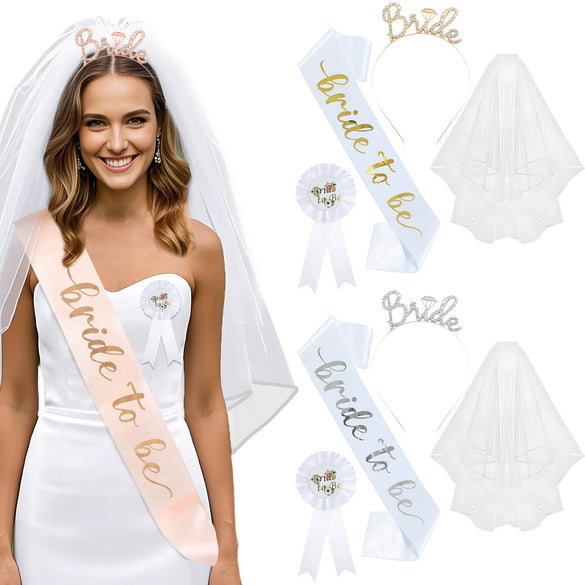 Bridal Hairband Shoulder Strap Veil Badge Suit Satin Alloy Handmade For Wedding