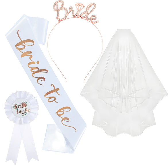 Bridal Hairband Shoulder Strap Veil Badge Suit Satin Alloy Handmade For Wedding