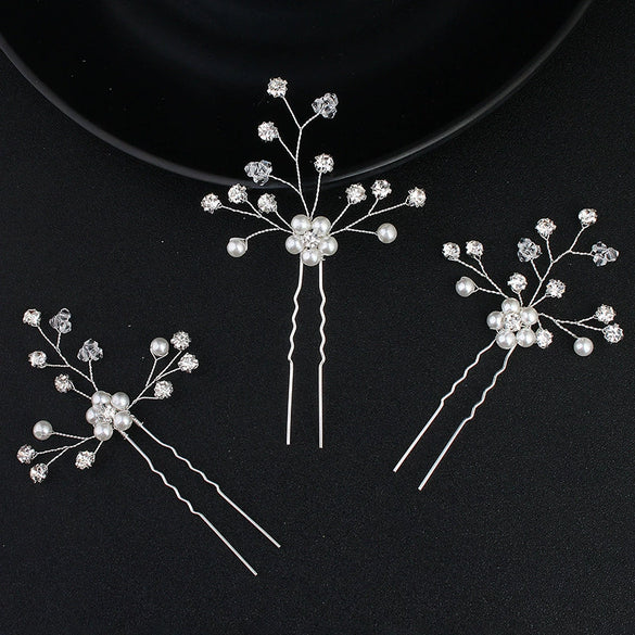 Bridal Hairpin Handmade Pearl Rhinestone U Shaped Hair Accessories