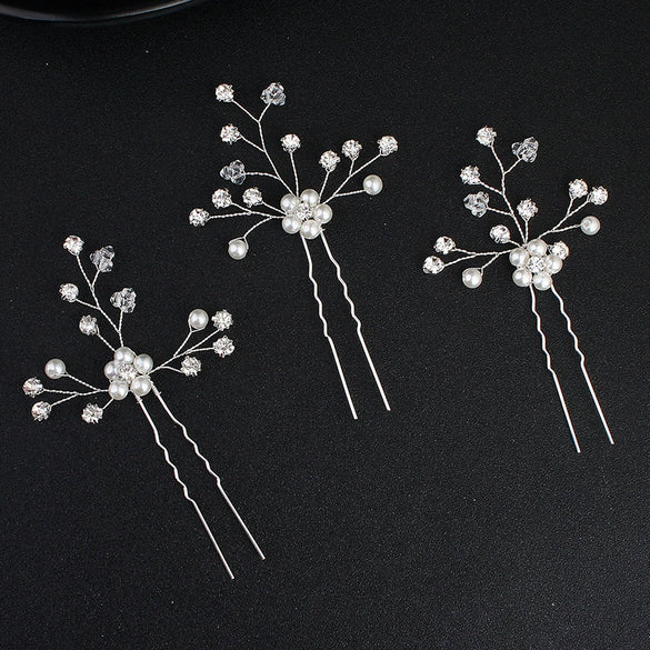 Bridal Hairpin Handmade Pearl Rhinestone U Shaped Hair Accessories