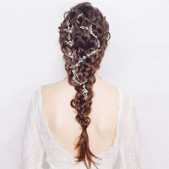 Bridal Hairpin Set With Rhinestone Pearl Leaf U Shaped Hairpin Handmade Hair Accessories