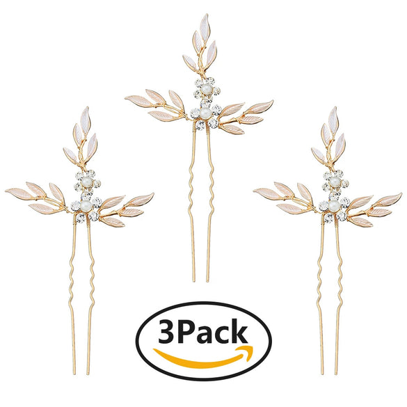 Bridal Hairpin Set With Rhinestone Pearl Leaf U Shaped Hairpin Handmade Hair Accessories