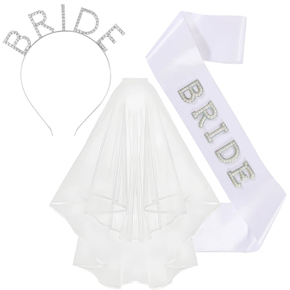 Bridal Headband Shoulder Strap Veil Set Satin Alloy Hairband Semimanual And Semimechanical