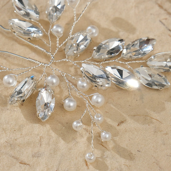 Bridal Headdress Handmade Pearl Ushaped Hairpin With Rhinestone And Leaf Pattern