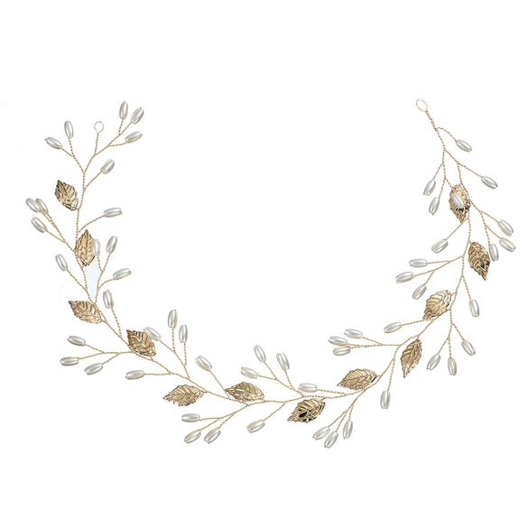 Bridal Headwear Handwoven Pearl Headband Forest Fairy Style With Leaf Pattern For Women And Kids
