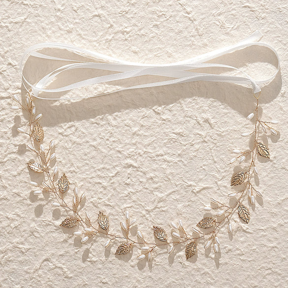 Bridal Headwear Handwoven Pearl Headband Forest Fairy Style With Leaf Pattern For Women And Kids