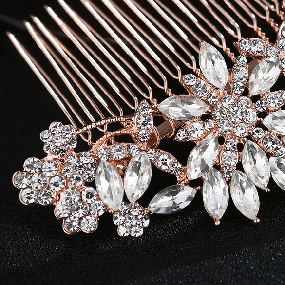 Bridal Jewelry Alloy Flower Hair Comb With Electroplating Treatment