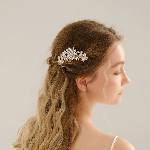 Bridal Jewelry Alloy Flower Hair Comb With Electroplating Treatment