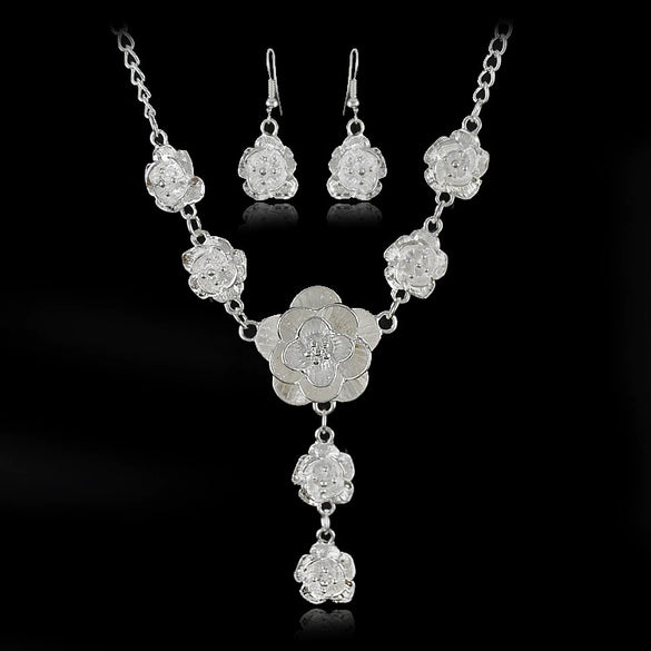 Bridal Jewelry Alloy Flowers Pattern Electroplated Three Piece Set